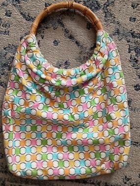 Colorful Polka Dot Bamboo Handle Tote